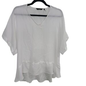 Zoa New York White V-Neck Tiered Ruffle Hem‎ Short Sleeve Blouse Women's Small